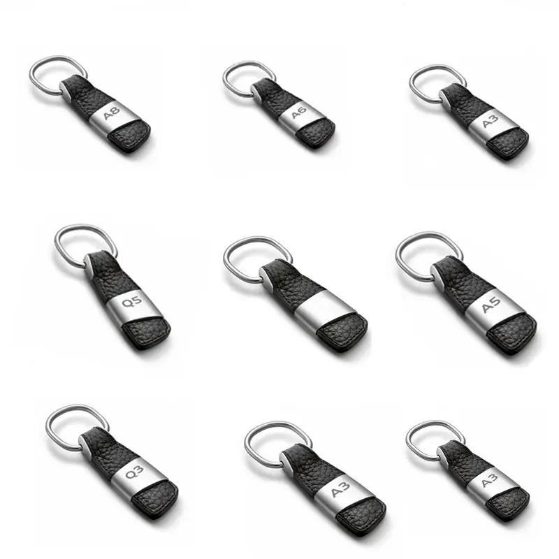 Genuine Leather Key Chain Ring for Audi Sline A1 A3 A4 A5 A6 A7 A8 TT Q2 Q3 Q5 Q7 Q8 Car Emblem Badge Keychain Keyring Keyfob