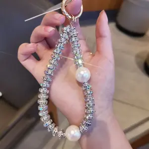 Luxury Crystal Rhinestone Pearl Phone Wrist Strap, Elegant Shiny Aesthetic Beaded Lanyard, Fashionable Girl Anti-Drop Phone Band, Universal Phone Case Accessory, Phone Accessories