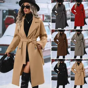 Women's collar thick medium length wool jacket pocket casual full sleeve double breasted blended jacket 2025 autumn/winterRAIMENTRY