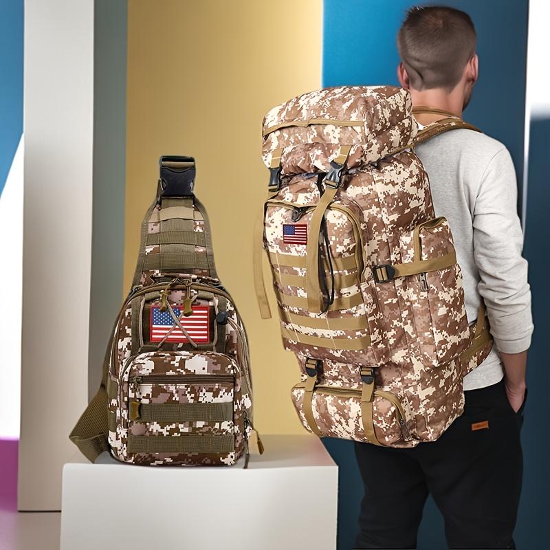 Set of 2pcs 80L Backpacks Suitable for Hiking, Camping, And Mountaineering. Tactical Design for a 3-Day Assault Pack, Includes a Chest Pack. Ideal for Outdoor Activities Like Travel, Work, Hunting, Hiking, And Sports, Perfect for Men