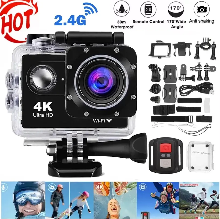 Action Camera - 1080P HD Waterproof Sport Video Camera, 170° Wide-Angle Lens, WiFi Connectivity, Remote Control, Compatible with GoPro Accessories
