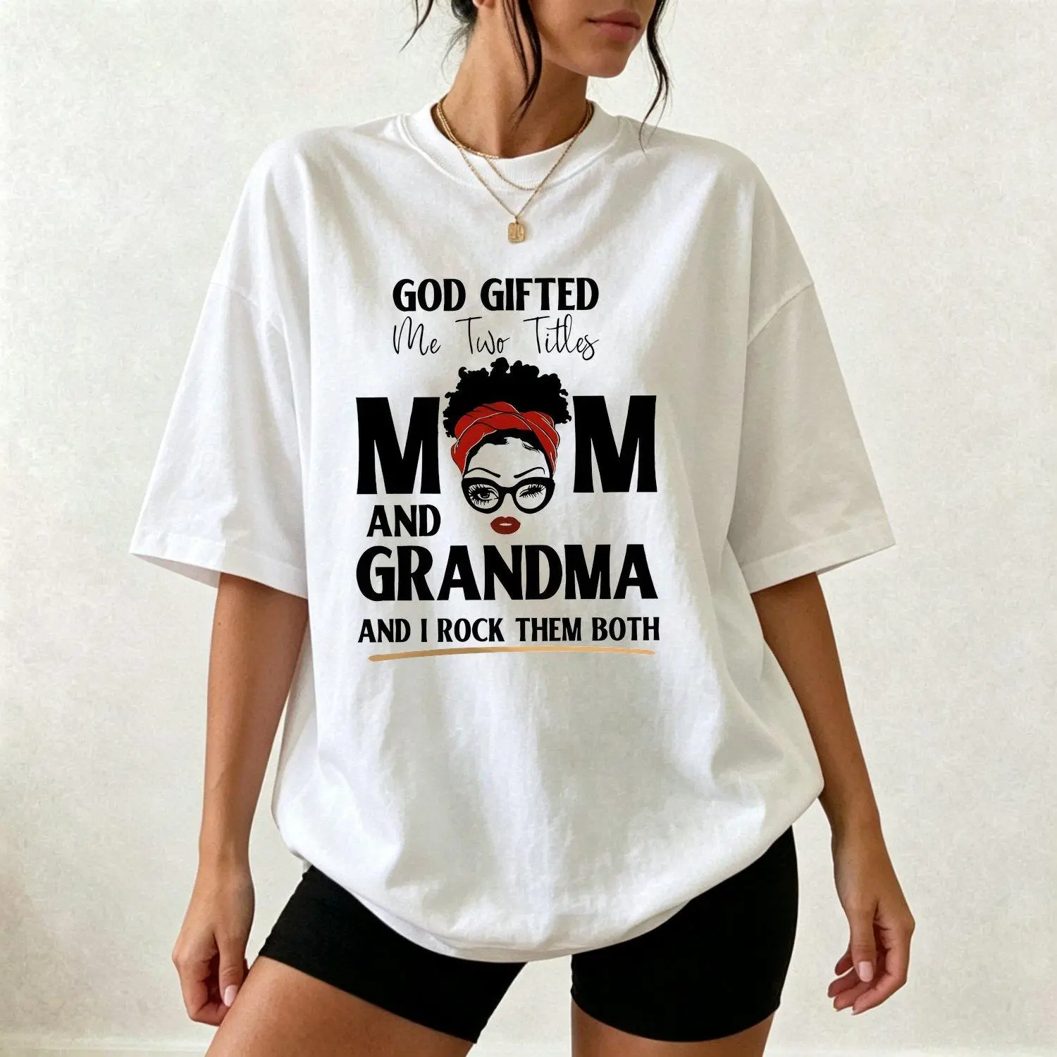 Women's T shirts Casual Crew Neck with "God Gifted Me Two Titles Mom and Grandma" Letter Print Perfect for Mothers Day Gifts Stylish Comfortable Tops