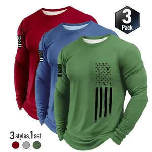Men's 3-piece long sleeved T-shirt lightweight plain color lining suitable for gym sports wear, quick drying breathable fabric for daily casual wear, spring and autumn men's clothing Athletic Apparel Athletic Mesh Athleisure Street Fit