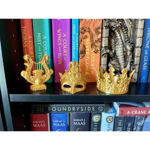 Fae Trove Bookshelf Decor - Gold Harp, Gold Mask, and Gold Crown - 3D Printed Bookish Decor