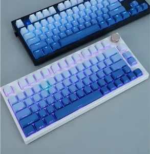 123 Blue Gradient Translucent Keycap Set with Top-Side Printing, PBT Material and OEM Profile Shape - Mechanical Keyboard Accessory