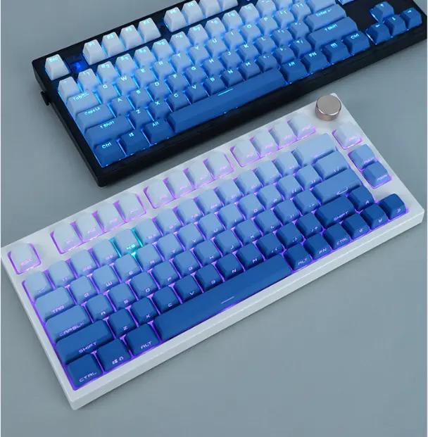 123 Blue Gradient Translucent Keycap Set with Top-Side Printing, PBT Material and OEM Profile Shape - Mechanical Keyboard Accessory