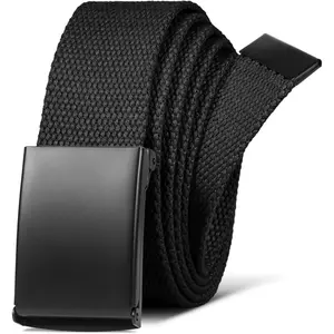Mens Belt,Work Belts for Men,Mens Holeless Adjtable Canvas Web Cloth Fabric Belts,Black Casual Dress Biness Belt