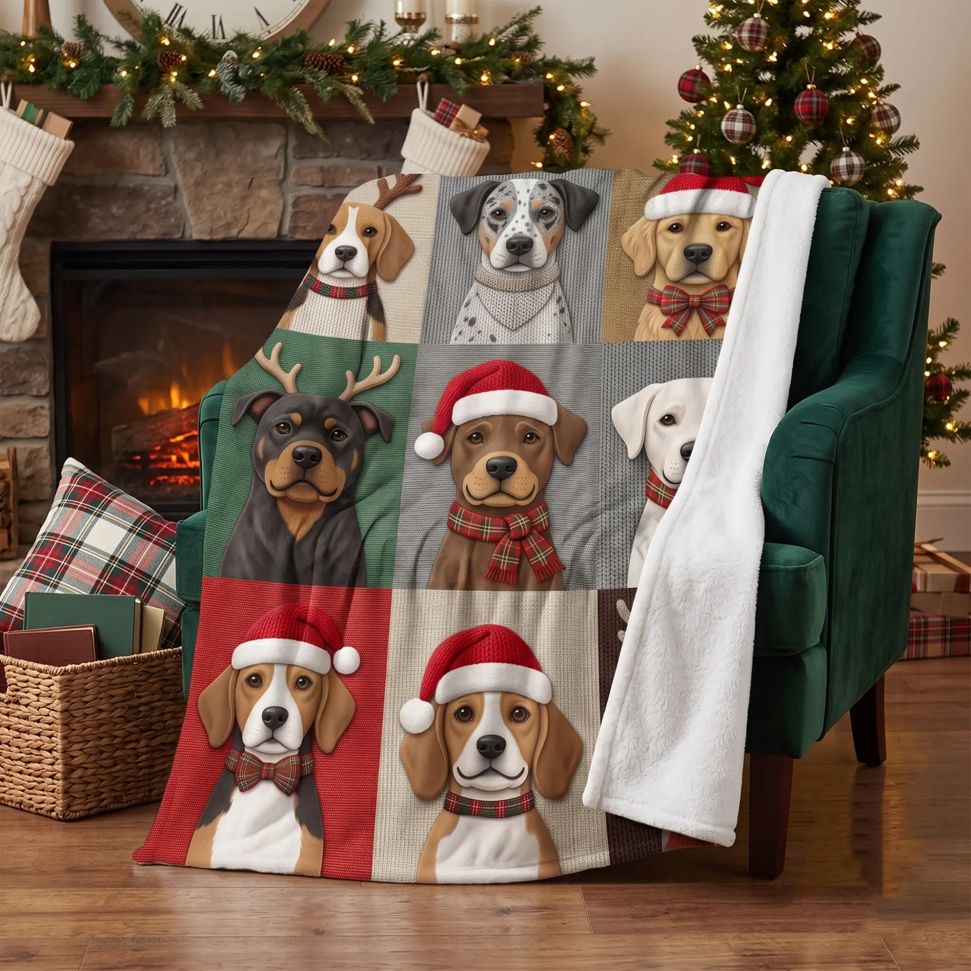 Christmas Dog Flannel Blanket Holiday Throw Soft Christmas Dog Home Decor, Cozy Holiday Throw for Couch