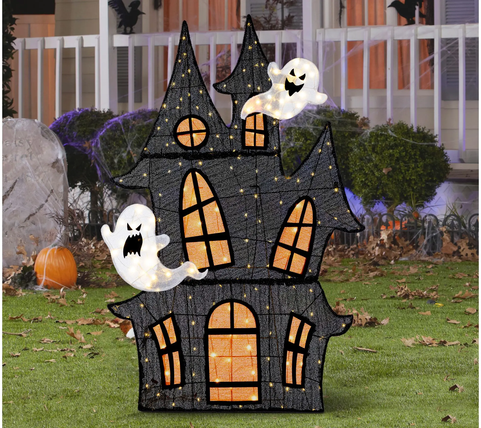 Glitzhome 62"H Lighted Halloween Haunted House Outdoor Decor