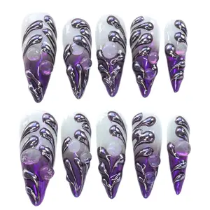 10pce Stiletto nails Press-On Nails – Reusable 3D Acrylic, Salon-Quality Design for a Long-Lasting, Natural Finish | Perfect for an Effortless At-Home Manicure