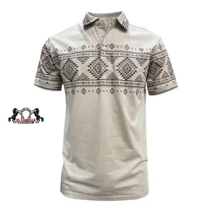 LAM-28232 Men’s Western Print Polo – Beige