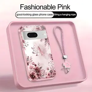 Rose Floral Art 26 letter Phone Case, Suitable for [Google Pixel 7] high-end women's, Lanyard a beautiful four-leaf clover lanyard is included🍀 952