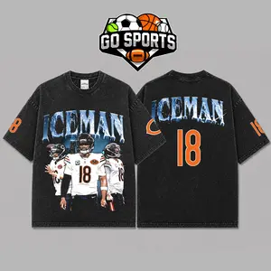 [Go-Sports] Caleb William 'Iceman' Graphic Premium Acid Washed Cotton T-Shirt, Chicago Football Fans Apparel, Caleb Williams Fans Football Streetwear Tee, Gift For Football Fan Graphic Tee T-Shirt