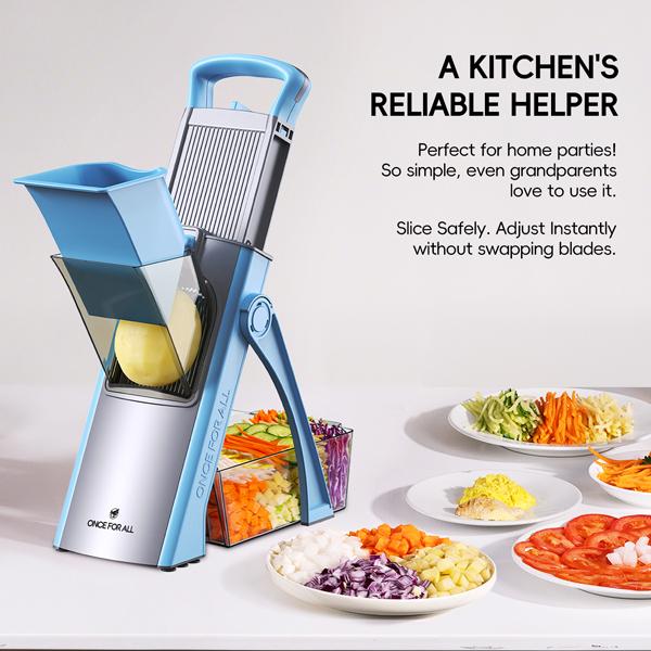 【ONCE FOR ALL】 Multi-functional Vegetable Slicer with 4 Modes Shredding Matchstick Slicing Dicing Adjustable Thickness 0.1-8mm Stainless Steel Blades Safe Healthy Kitchen Tool Dicer Shredder Modern Cut，Spring picnic / Gifts / Portable