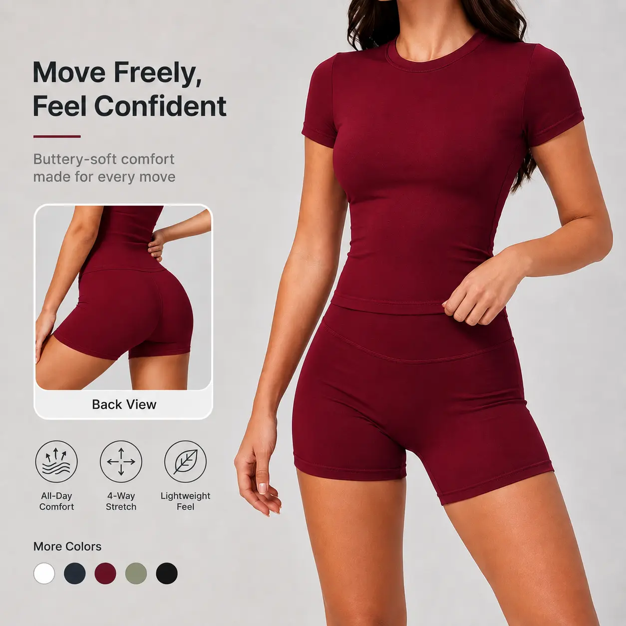 Women’s 2-Piece Yoga Workout Set, Slim Fit Short Sleeve Crew Neck Athletic Top with High-Waist Stretch Shorts, Breathable Matching Gym Outfit for Running, Fitness, Training and Casual Wear