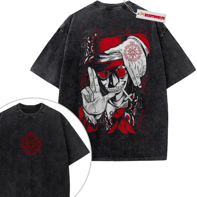 Alucard Hellsing Ultimate Vampire T-Shirt, Gothic Anime Pentagram Graphic, Retro 90s Vintage Manga Tee, Dark Aesthetic Streetwear, Unisex Cotton Crewneck T-Shirt Menswear Womenswear Streetwear Top