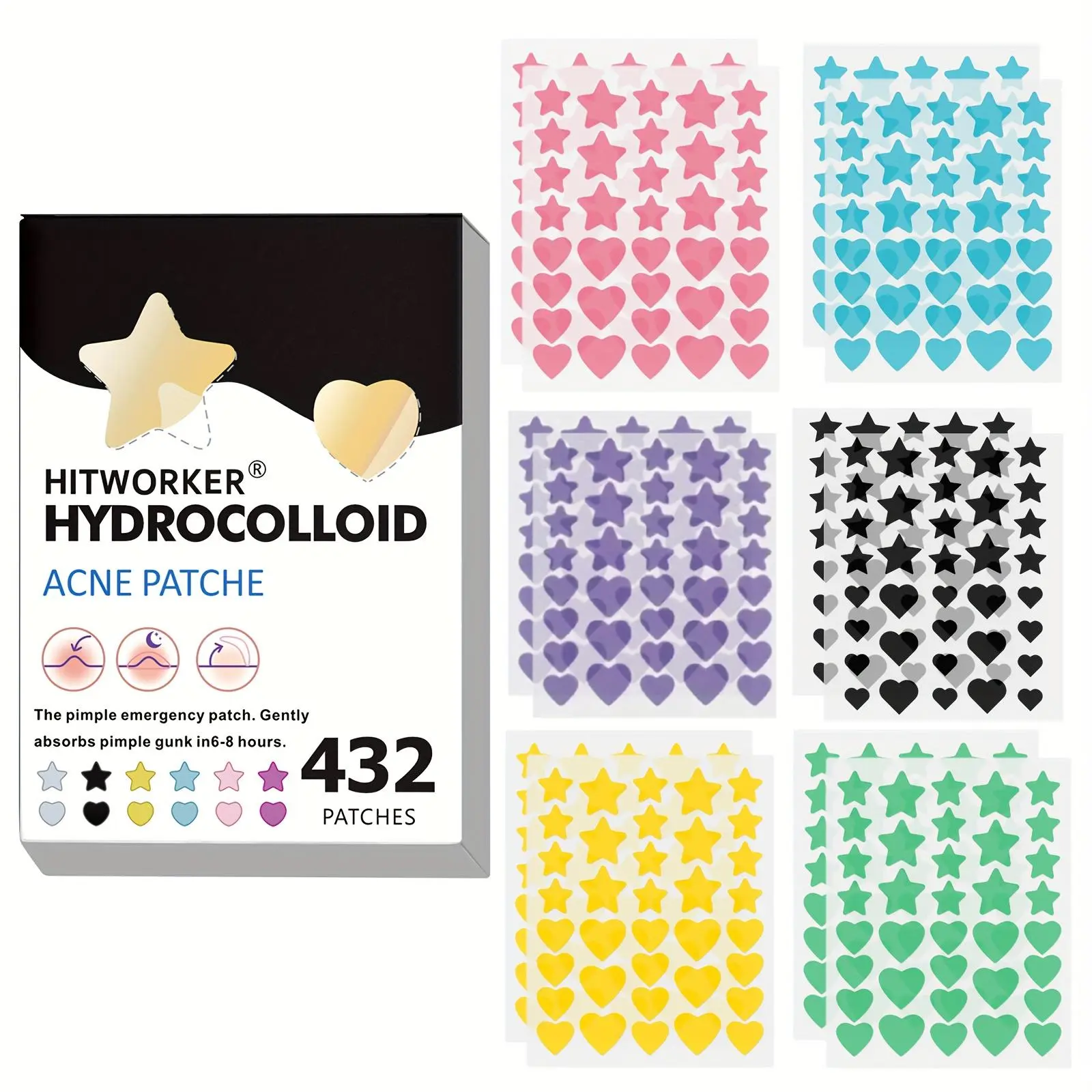 Hydrocolloid Acne Patch, 432pcs/box Heart Shaped Acne Cover Patch, Skin Care Product for Women & Men, Facial Skin Care Product, Facial Patches, Blemish Patches, Pimple Patches, Acne Spot Patches, Blemish Control