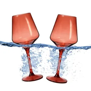 Floating Wine Glasses for Pool (18 Oz | Set of 2) - Wine Glass Set That Float | Shatterproof Poolside Wine | Beach Glass | Outdoor Tritan Plastic Glassware with Stem for Patio, Picnic - Muted Red