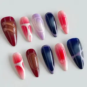 Aura Jelly Press-On Nails | Pink Purple Blue Y2K Glossy Reusable Set