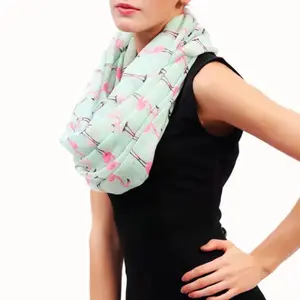 Paper & Quartz Flamingo Infinity Scarf in Mint and Pink Lightweight 100% Polyester Summer Accessory Soft Loop Scarf Handwashable One Size Fits Most