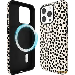 for iPhone 16 Plus Case Cheetah Print, Compatible with Magsafe Magnetic Leopard Phone Case, Girly Cute Trendy Retro Animal Print Aesthetic Design Hard Shell Case for Women, Beige Dots