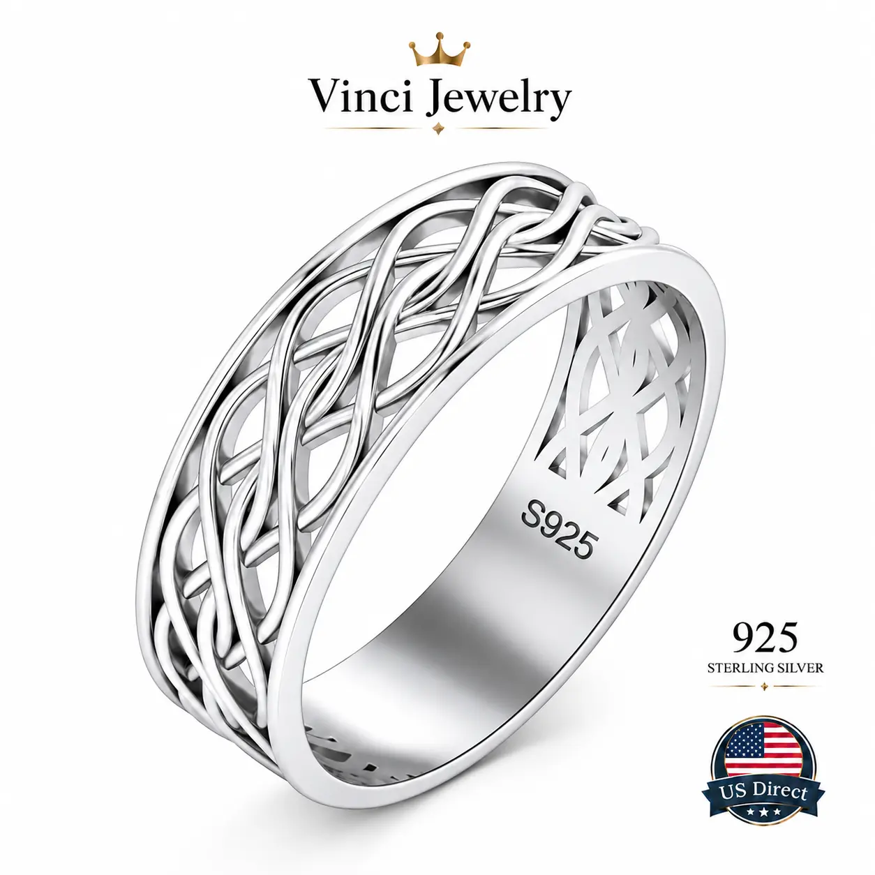 925 sterling silver Vintage Braided Infinity Band Adjustable Open Ring Minimalist Statement Jewelry Irish Knot Wedding Band Boho Viking Style Promise Ring Anniversary Gift Birthday Gift for Wife Girlfriend Stackable Ring Tarnish Resistant Fine Jewelry sum