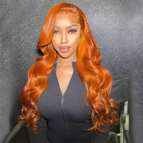 Hot Star 350# Color 13x6 Body Wave HD Transparent Lace Front Wigs Ginger Orange Human Hair Pre Plucked 180% Density with Baby Hair Brazilian Straight Human Hair Wig for Women