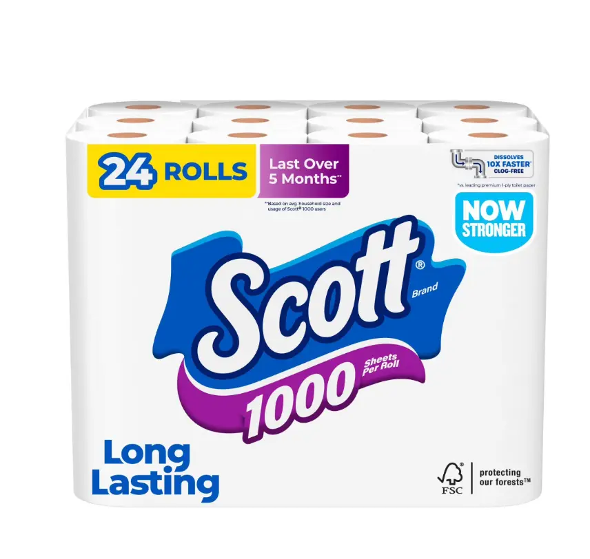 Scott 1000 Toilet Paper, 24 Rolls, 1,000 Sheets per Roll Scott 1000 Toilet Paper, 24 Rolls, 1,000 Sheets per Roll