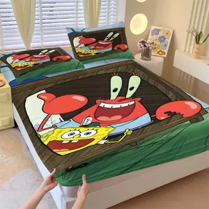 SpongeBob SquarePants Pattern Bed Sheet, Non slip, Dustproof and Soft Bedding for Bedroom and Dormitory, Suitable for Moving, Valentine's Day Gifts, Includes 1 Bed Sheet and 2 Pillowcases
