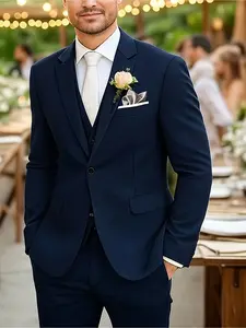 Elegant Men'S 3pcs Suit - Slim Fit Tuxedo Set for Weddings & Formal Occasions, Black Suit with White Shirt & Pants, Perfect for Office Meetings and Elegant Events, Formal Attire|Slim Fit Suit|Durable Wedding Wea