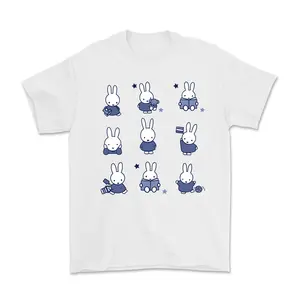 Cute Y2K Miffy Black Cat Bunny T-Shirt – Aesthetic Wave to Earth Graphic Tee, Unisex Streetwear Top for Women & Men, Soft Cotton Short Sleeve Basic Tee, Kawaii Miffy Cat Shirt, Trendy Gift Graphic Top