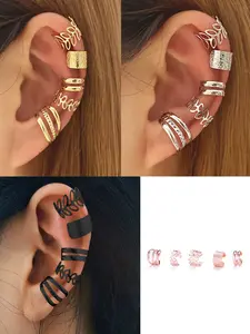 Women's Fashion Ear Cuff Set, Ear Cuff Design, Creative Wide Leaf Multi-Layer Hollow Metal Earrings, Elegant Daily Wear Jewelry Gift, Earcuff