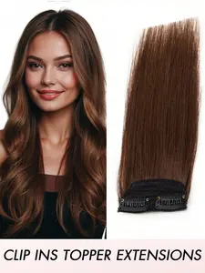 100% Real Hair Clip-In Extensions for Women - Blonde & Brown Highlights, Volume Boosting Straight Hairpiece Natural Look for Halloween, Parties, Everyday Use - Easy Application & Damage-Free Styling, For Beginners, Human Hair Glueless