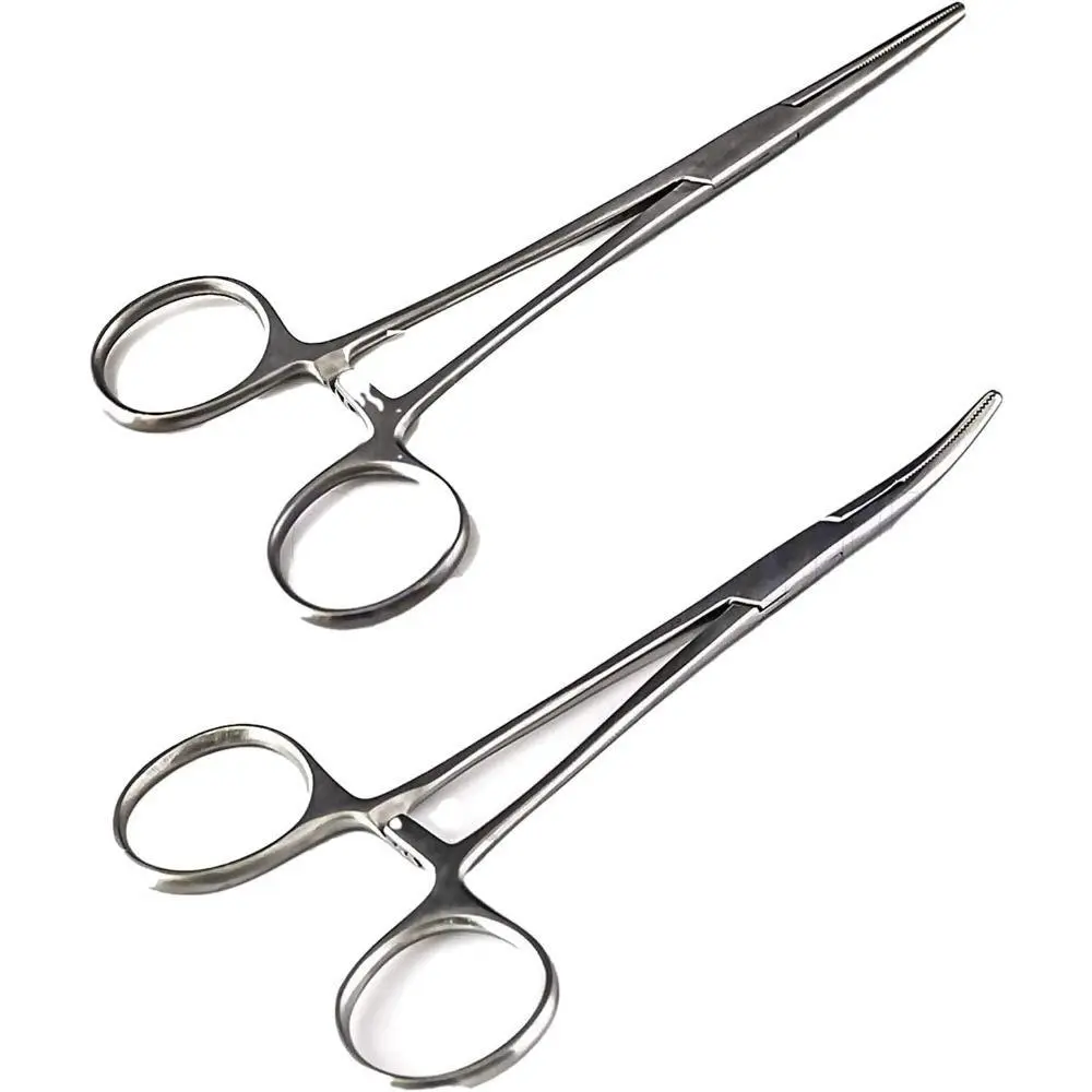 Angler's Fishing Forceps 2-Piece Set, 5 Inches Lightweight Hemostats, Durable Corrosion-Resistant Angling Tools for Hook Removal, Saltwater, Portable, Stainless Steel, Fishing Enthusiasts, Gift For Fishermen, Locking Mechanism, Ergonomic Finger Loops, For