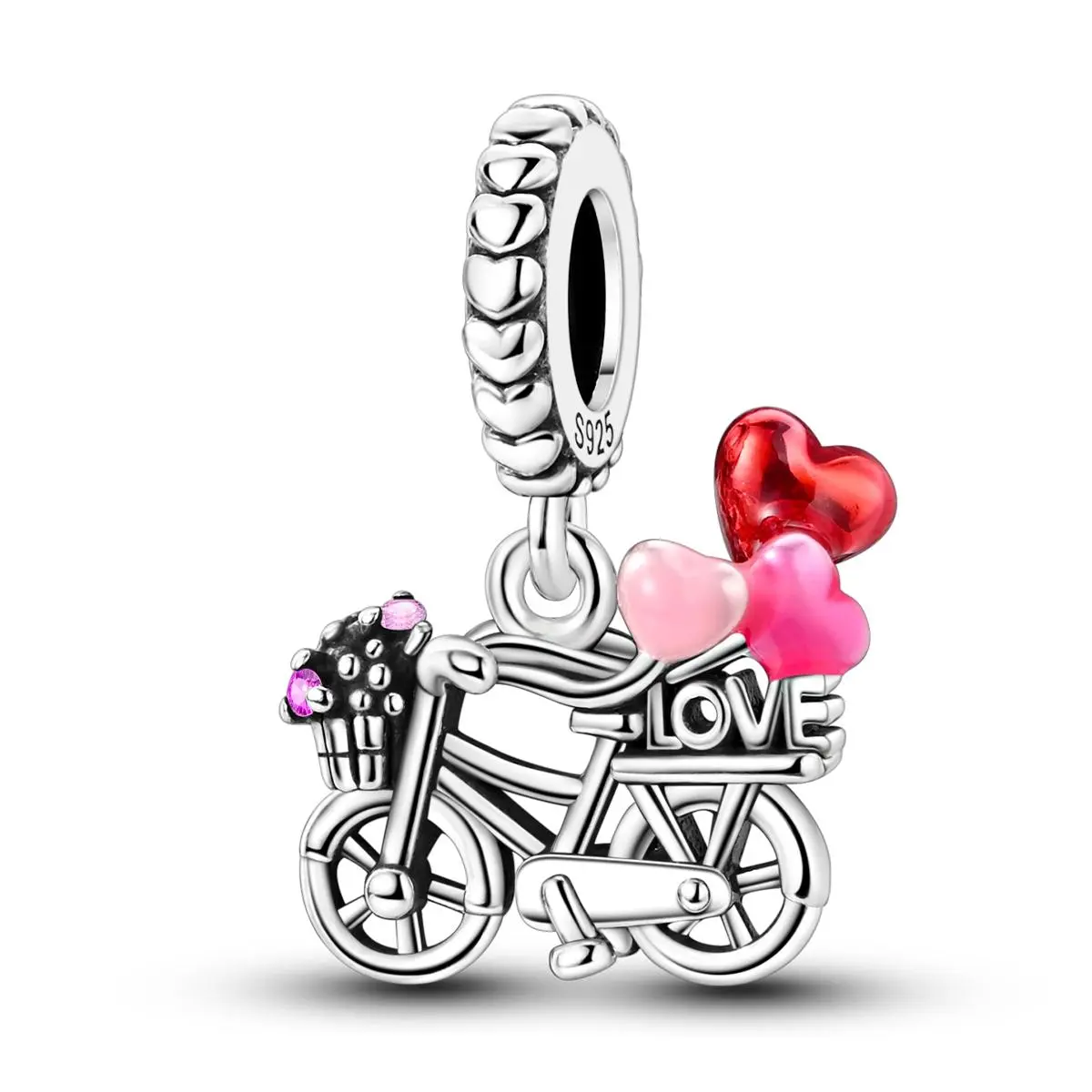 MULA 925 Silver Plated Bicycle Charm with Love Balloons, Romantic Jewelry Gift for Valentine's Day, Anniversary or Birthday, Fits Pandora Bracelets and Necklaces, Perfect for Women and Girls