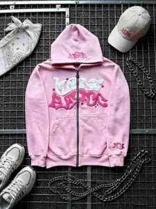 Y2K Retro Star And Letter Printed Full zipper Hoodies，Spring Autumn Harajuku Women And Men Fashion Hip Hop Long Sleeve Hooded ，Avant-Garde - Street Casual Spring/Fall Loose Zipper Pocket Patched，Autumn and Winter Gothic Coat preppy style