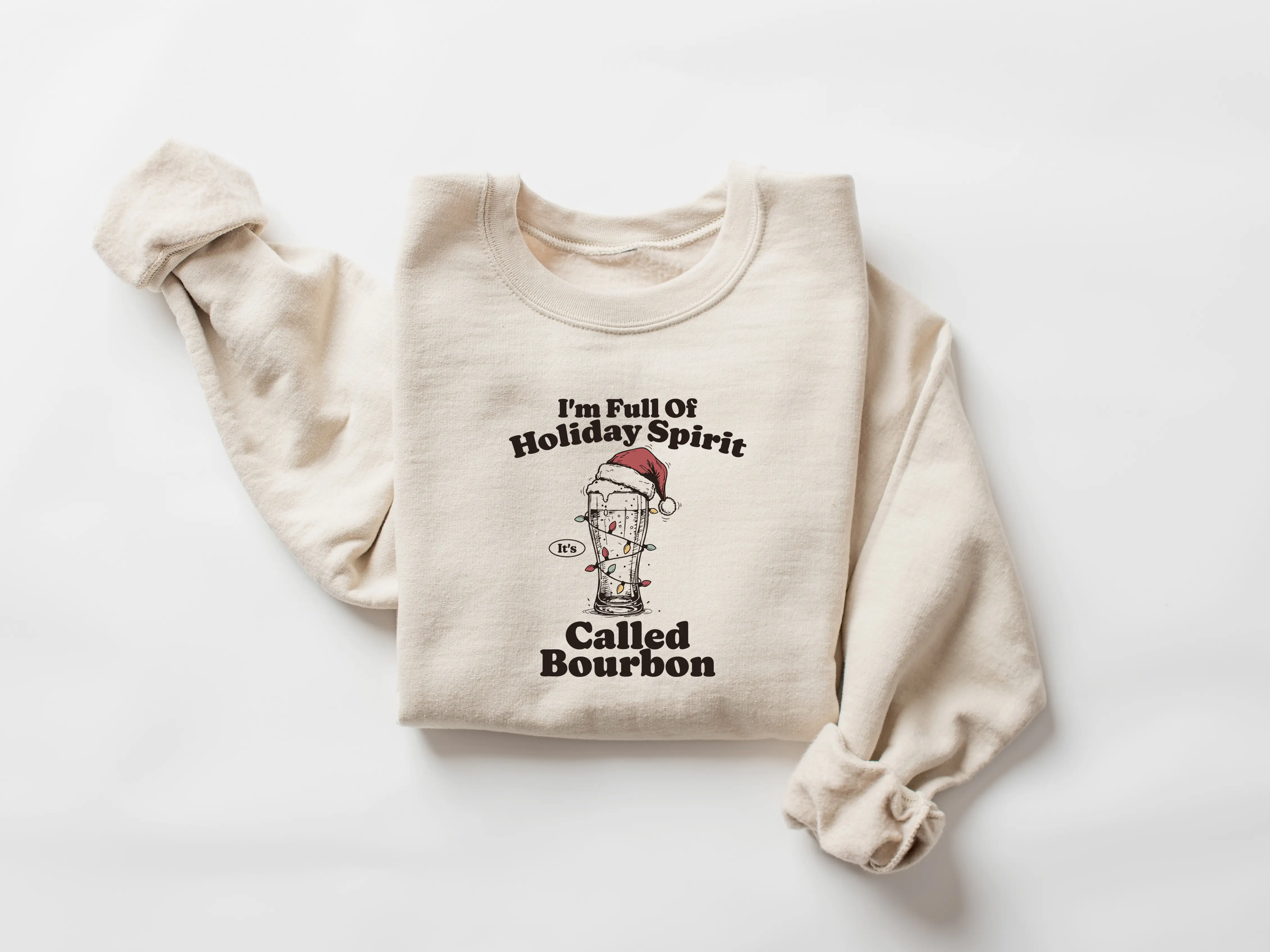 Funny Christmas Bourbon Sweatshirt For Men Women Holiday Spirit Santa Drink Shirt Winter Party Gift Humorous Alcohol Lover Tee