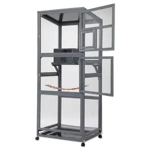 COZIWOW 68" H Large Wooden Bird Cage on Wheels, Outdoor Aviary Indoor Birdcage COZIWOW 68" H Large Wooden Bird Cage on Wheels, Outdoor Aviary Indoor Birdcage