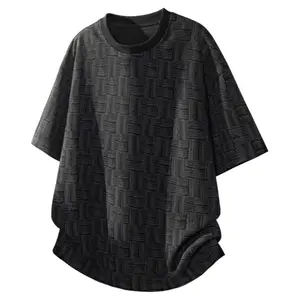 Summer solid tie-dye plaid crewneck pullover T-shirt, loose fit, breathable short sleeves; American retro youthful trendy, versatile, Hong Kong minimalist style; unisex design for everyday wear and casual outdoor activities.
