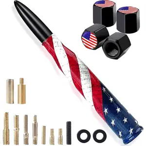 Car Truck Bullet Antenna with Valve Stem Caps for F150 F250 F350 Super Duty Raptor Dodge Ram 1500 2500 3500, Truck Accessories(Black )- American Flag Design-Car Wash Safe