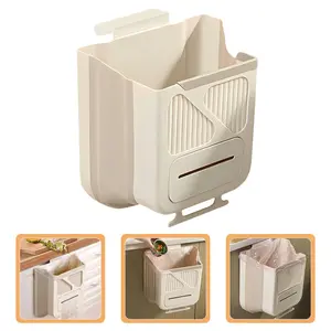 Collapsible Wall-Mounted Kitchen Trash Can – Foldable Hanging Garbage Bin with Lid, Under Sink Cabinet Installation, Space-Saving Kitchen Organizer for Household Waste