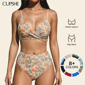 CUPSHE High Waisted Bikini Sets for Women 2026: Tummy Control Two Piece Swimsuit with Twist Front V Neck & Adjustable Straps, Size Inclusive XS XXXL Floral Bathing Suits Summer Beach Holiday Bathing suit #summerfinds