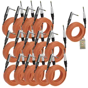 24 PACK - Right Angled Guitar Cables by FAT TOAD | Instrument Cords 20FT 1/4 Quarter Inch Straight-End 24GA Wires for Electric Guitar Pedal, Bass, Keyboards, Speaker Amplifier & Audio Studio Recording