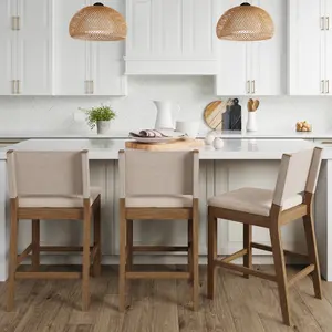Wood Counter Height Bar Stools Light Brown Flax (Set of 3)