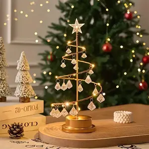 Handmade Copper Wire Crystal Christmas Tree Night Light – Battery Powered Diamond Bedside Lamp, Holiday Decor & Gift