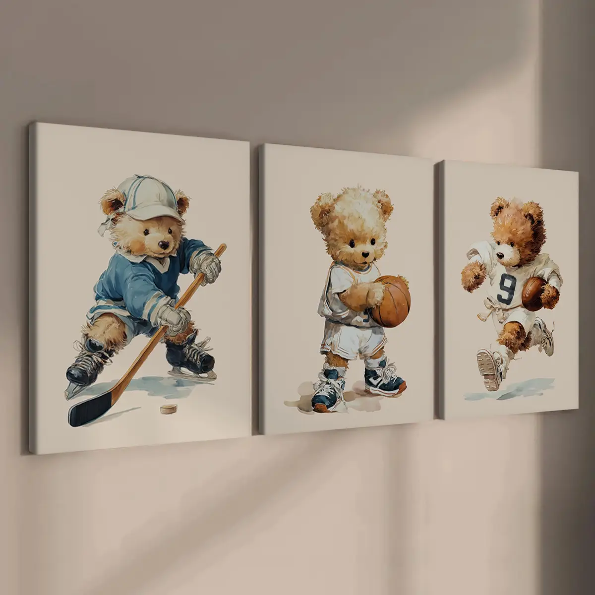 3 count wooden frame canvas, retro Sports Bear poster, animal Decoration, mural, Art Work For Wall Decor, Modern home Decoration, HD, waterproof, art, Decorative Artwork, Modern Art Design