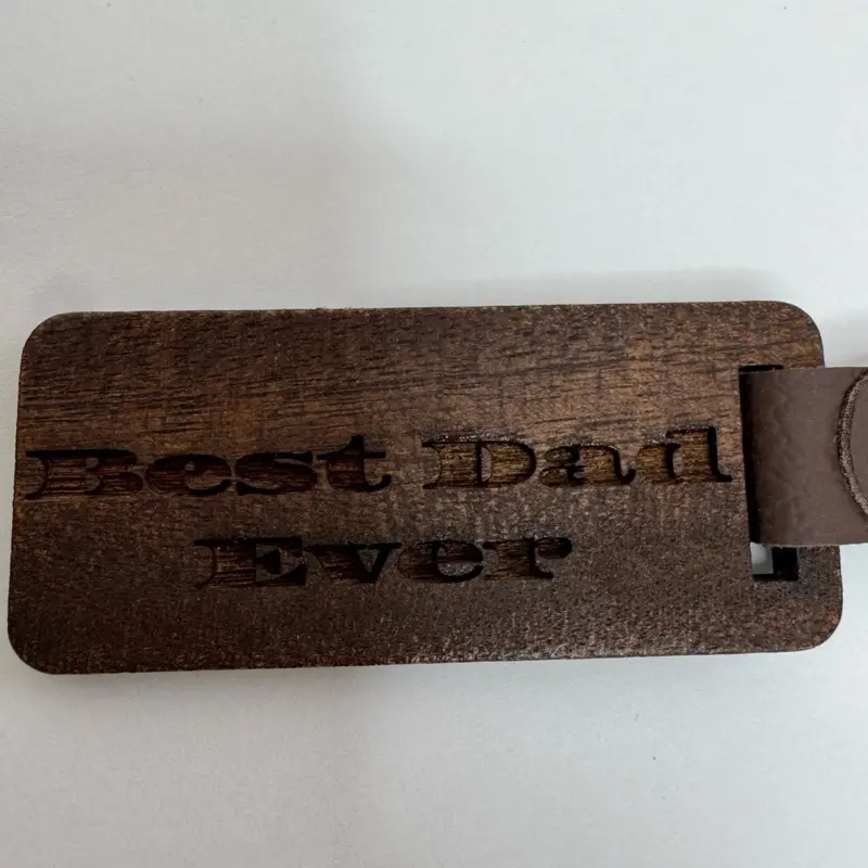 Walnut Wood Keychain with Leather Strap – Custom Engraved*