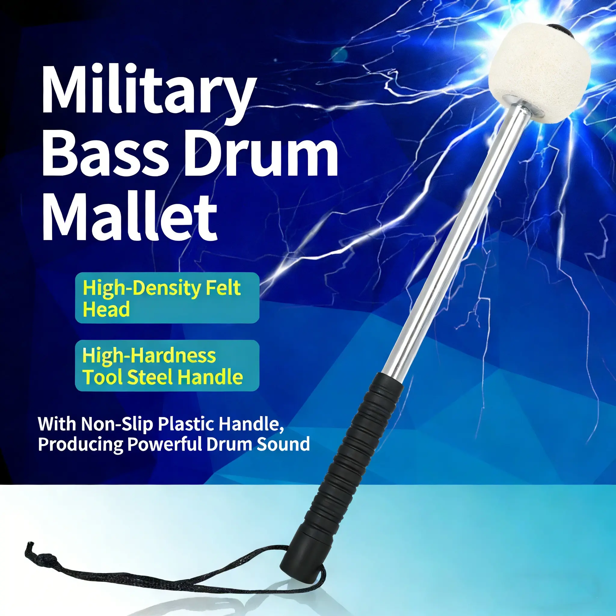 IRIN Durable Bass Drum Sticks White Head Black Handle - Professional Mallets for Band Rehearsal & Stage Performance