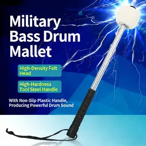 IRIN Durable Bass Drum Sticks White Head Black Handle - Professional Mallets for Band Rehearsal & Stage Performance