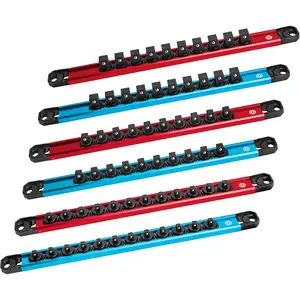 Organizer Set, 1/4", 3/8", 1/2" Aluminum Alloy Rail with 64 Clips, Holder for Tool Box Drawer, Tool Cart and Organization(6PCS)
